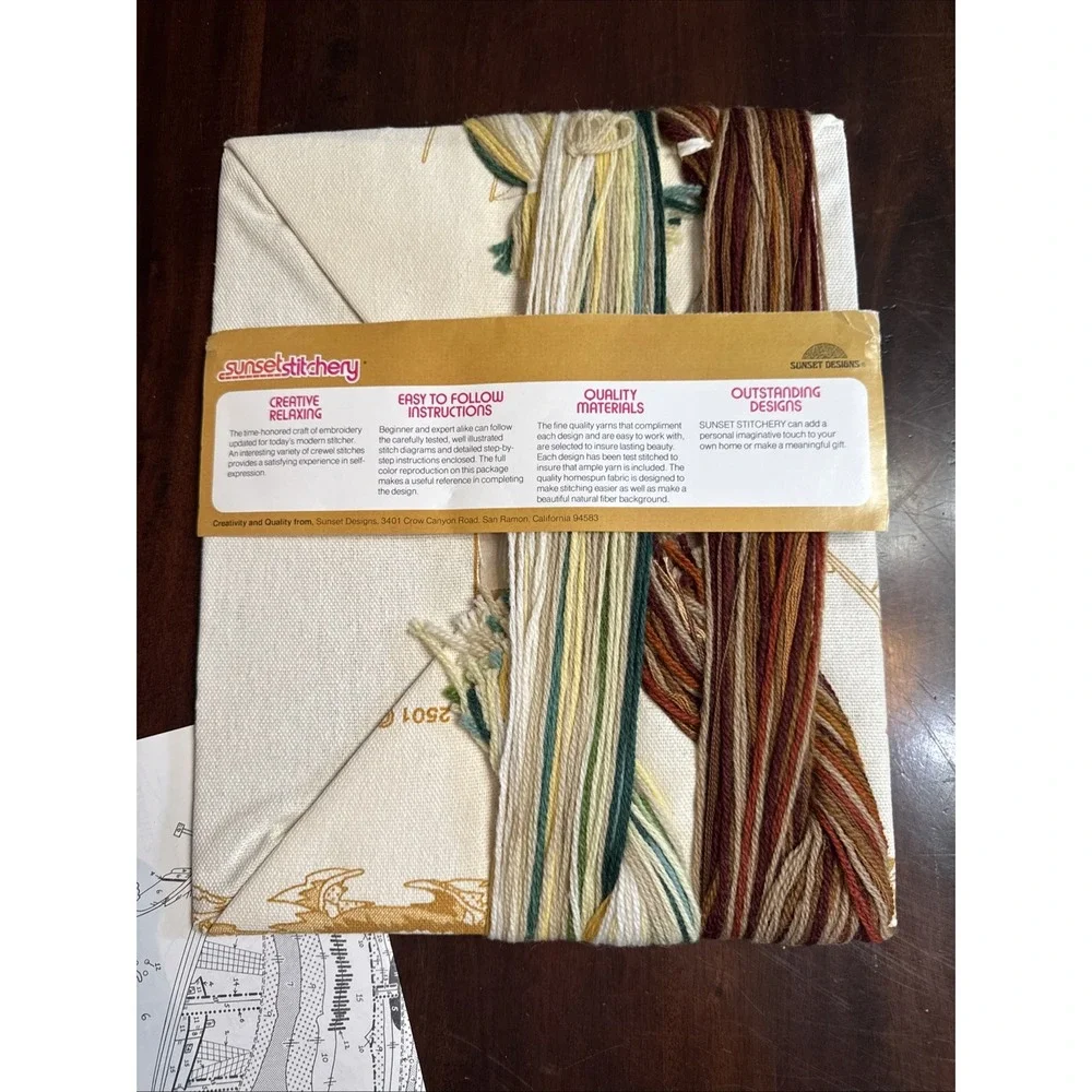 Vintage 70s Sunset Stitchery Crewel Embroidery Kit Boat Ship Nautical Large